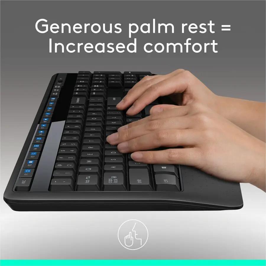 Logitech MK345 Wireless Keyboard and Mouse Combo - Full-Sized Keyboard with Palm Rest, Comfortable Right-Handed Wireless Mouse, 2.4 GHz Wireless USB Receiver