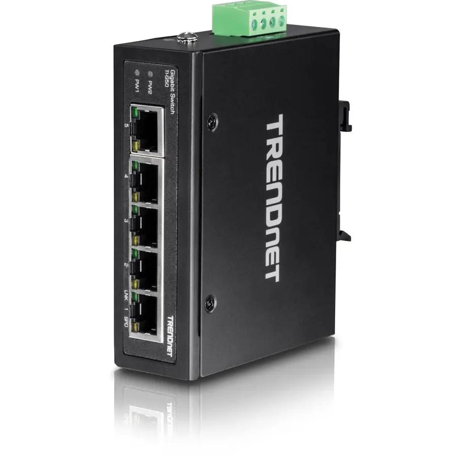 TRENDnet TI-G50 5-Port Unmanaged Industrial DIN-Rail Switch, black