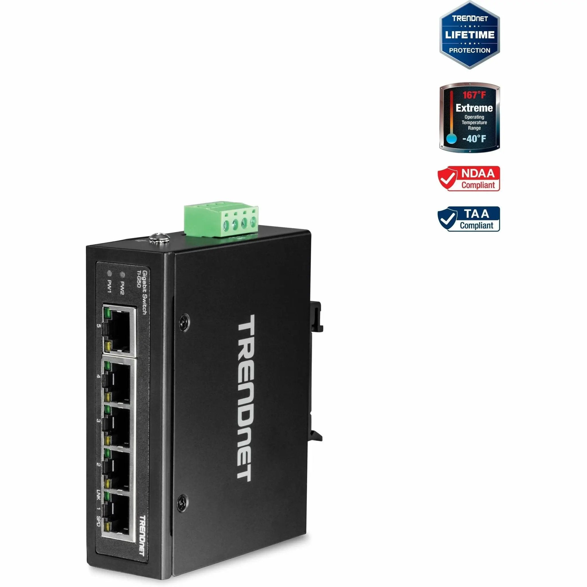 TRENDnet TI-G50 5-Port Unmanaged Industrial Gigabit Switch, Black