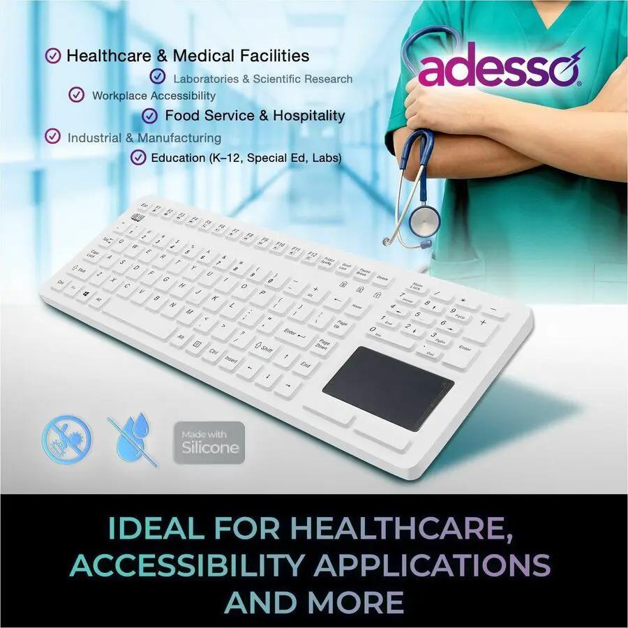 Adesso AKB-270UW Antimicrobial Waterproof TouchPad Keyboard with CoPilot AI Hotkey