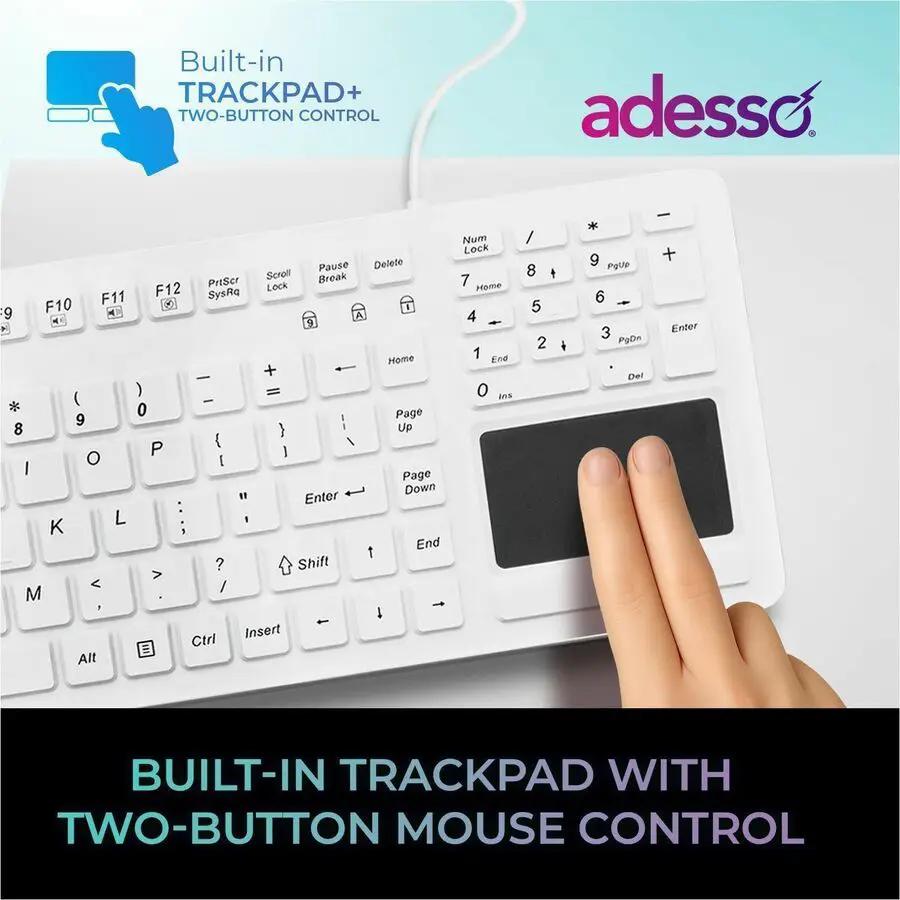 Adesso AKB-270UW Antimicrobial Waterproof TouchPad Keyboard with CoPilot AI Hotkey