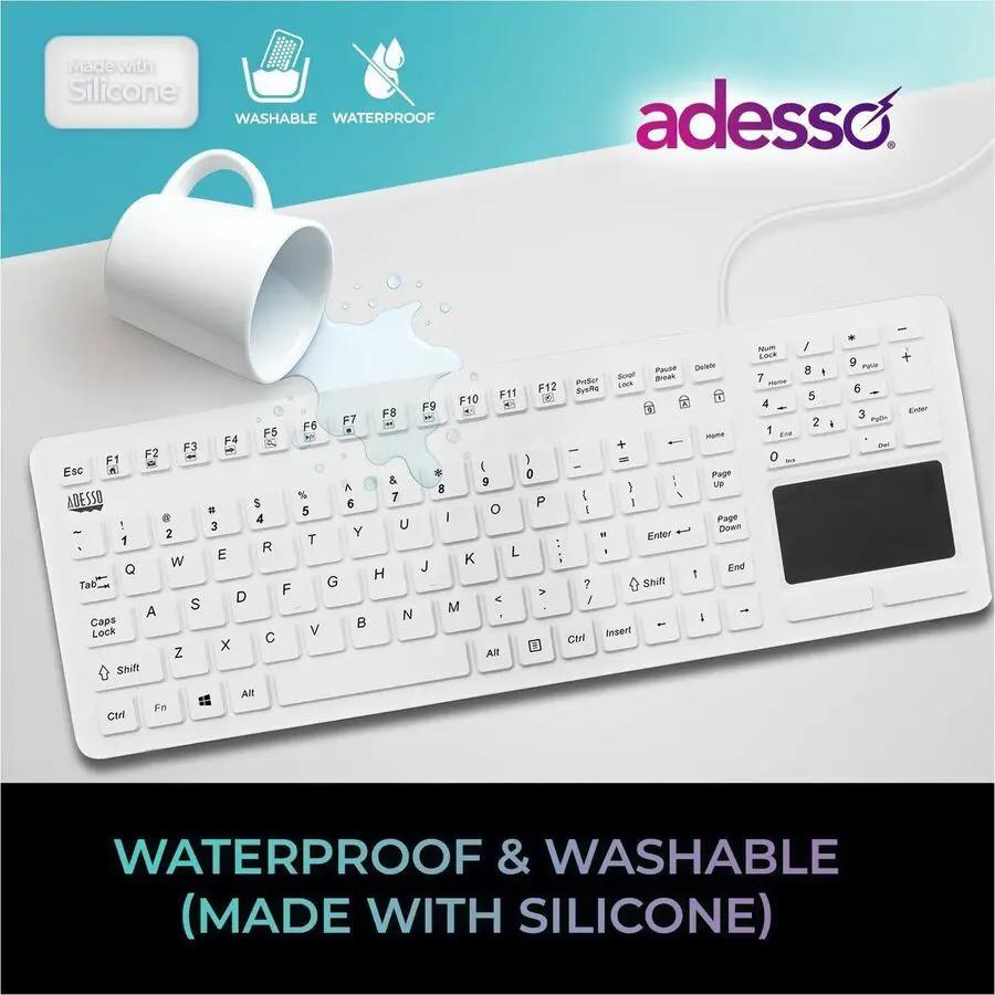 Adesso AKB-270UW Antimicrobial Waterproof TouchPad Keyboard with CoPilot AI Hotkey