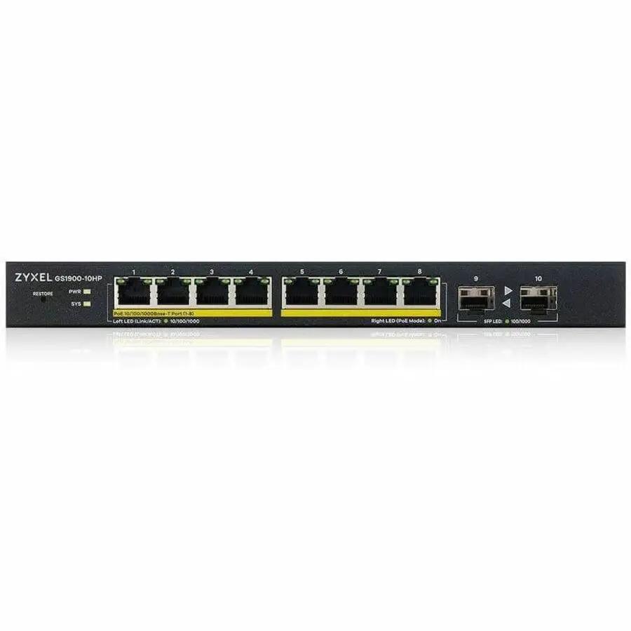 ZYXEL GS1900 8-Port PoE+ SFP Managed Switch with 8 PoE+ ports and 2 SFP uplinks