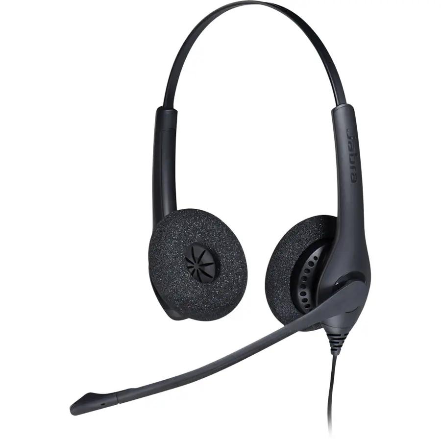 Jabra Biz 1500 Duo QD headset with boom mic, black over-ear cups.