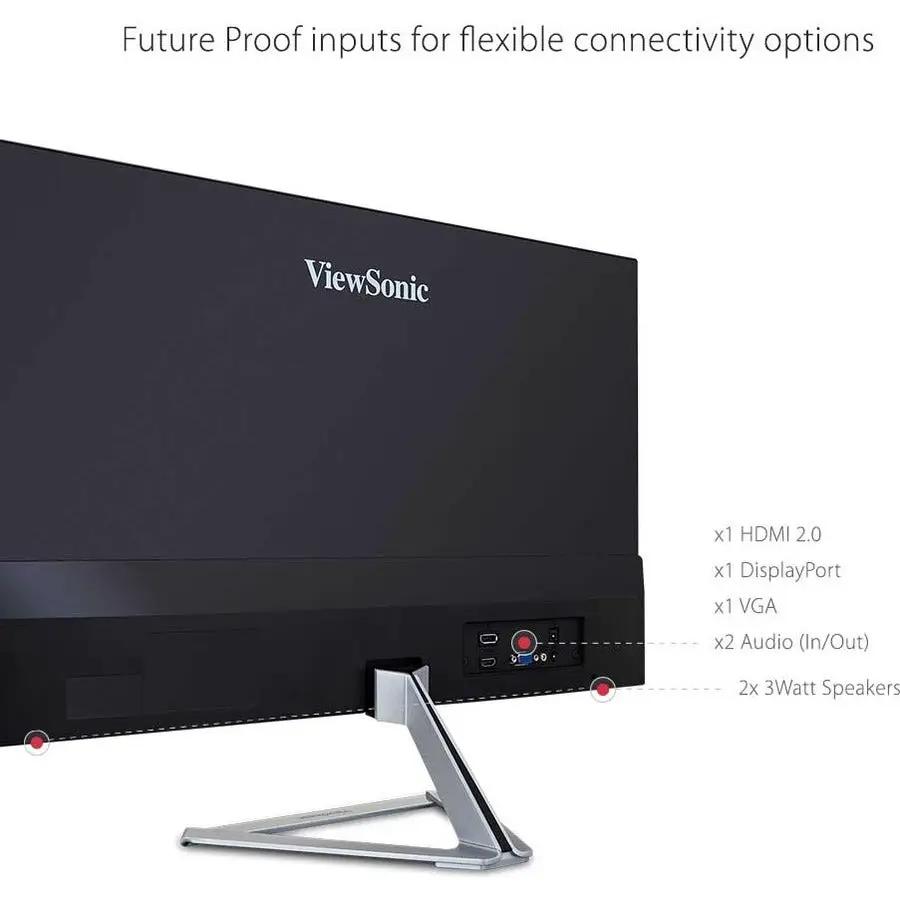 ViewSonic VX2776 27-inch IPS monitor, black body with silver stand, rear HDMI 2.0, DisplayPort, VGA ports
