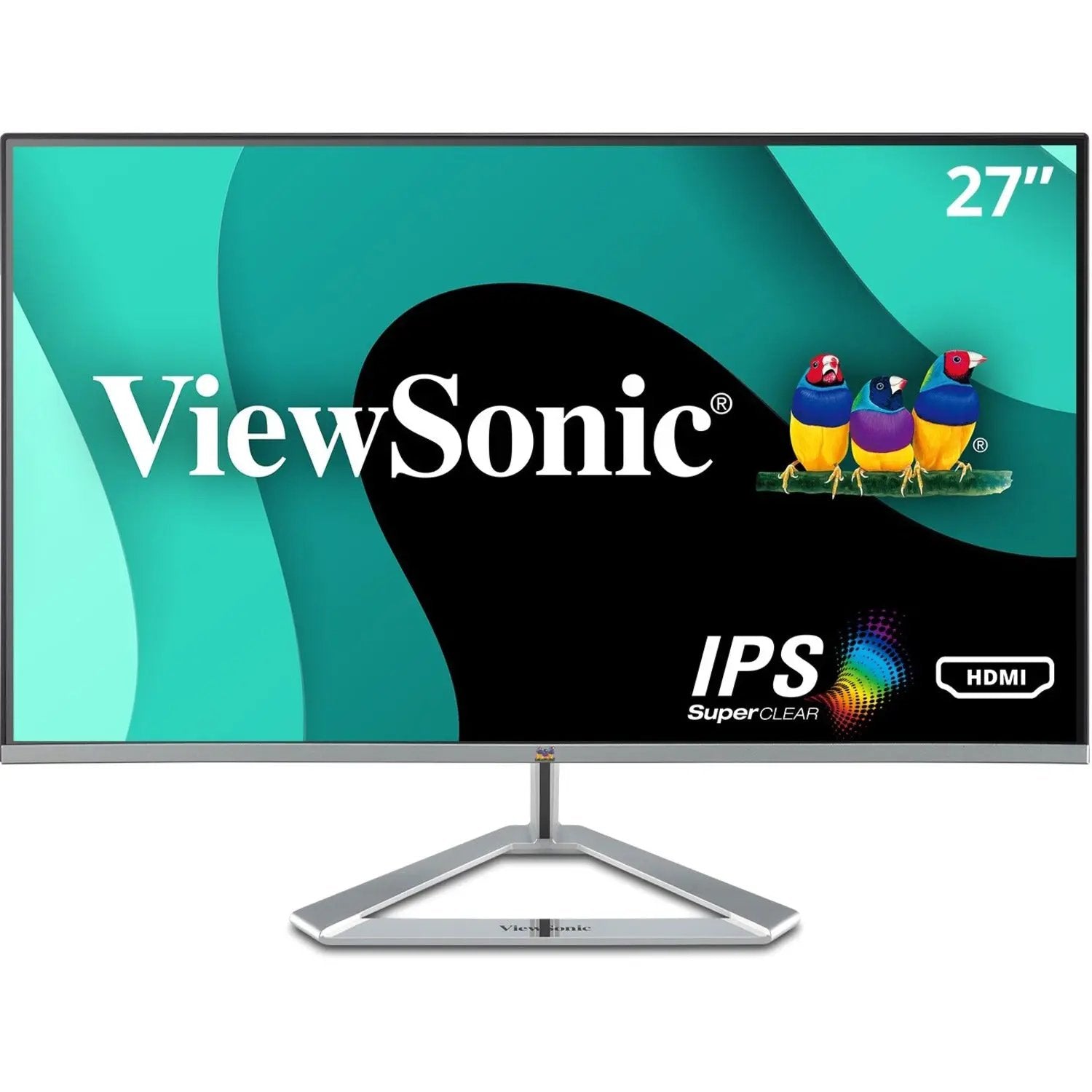 ViewSonic VX2776 27-inch IPS monitor with slim bezels on silver stand