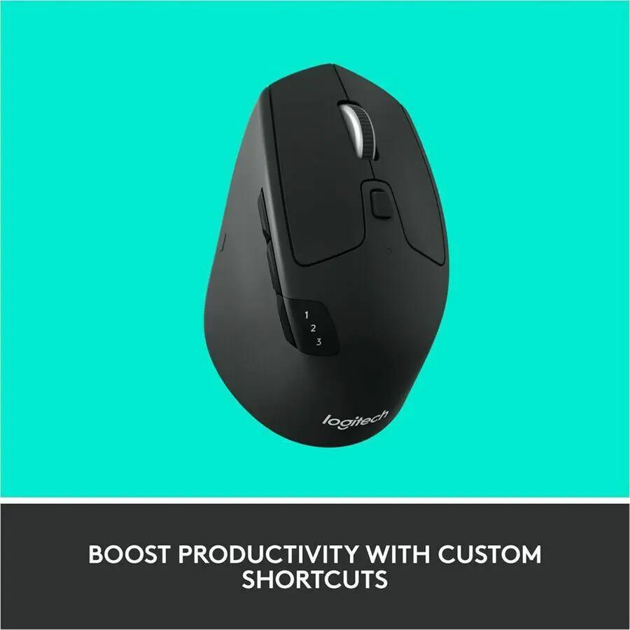 Logitech M720 Triathlon Multi-Device Wireless Mouse, Bluetooth, USB Unifying Receiver, 1000 DPI, 8 Buttons, Black