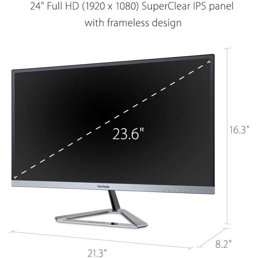 ViewSonic VX2476 24-inch IPS monitor with slim frameless bezel and silver stand