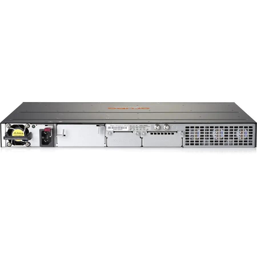 HPE Aruba 2930M 48-port SFP managed switch, front view, black chassis on white background.