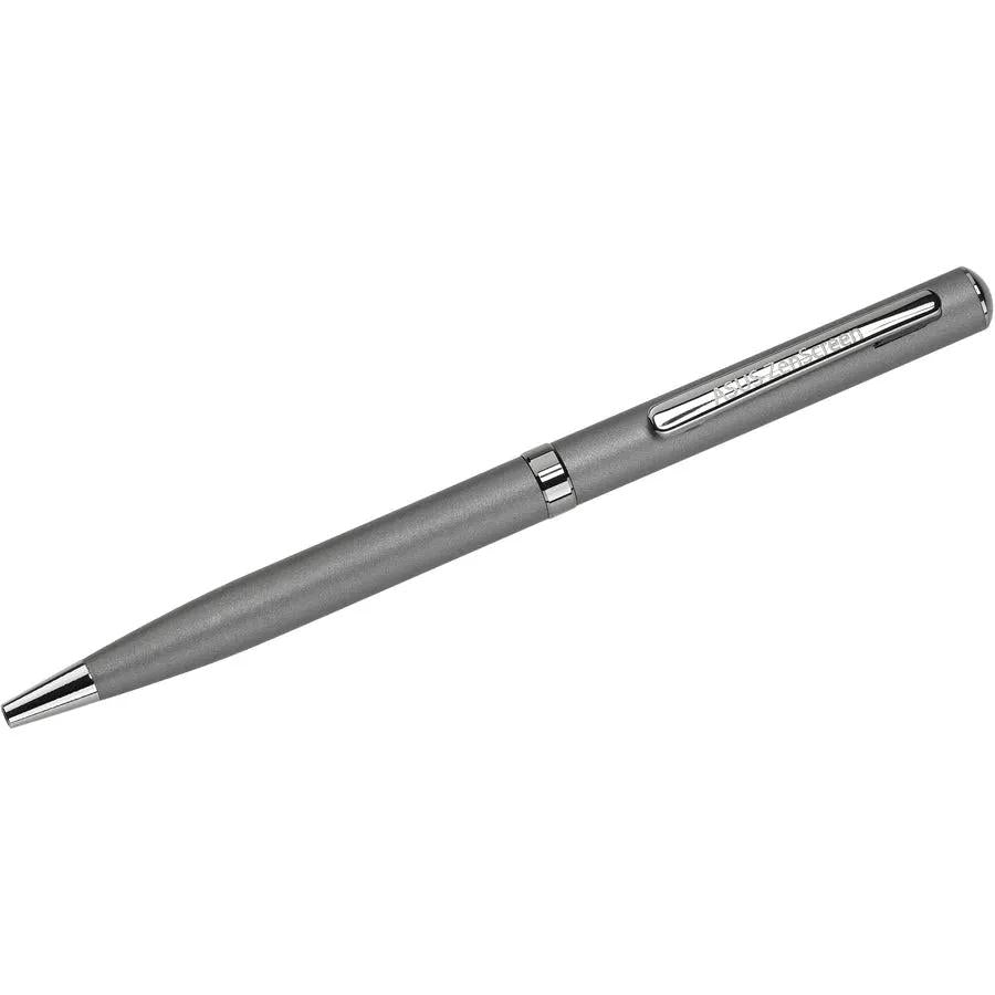 ASUS pen with gray aluminum body, chrome tip, and logo on the clip