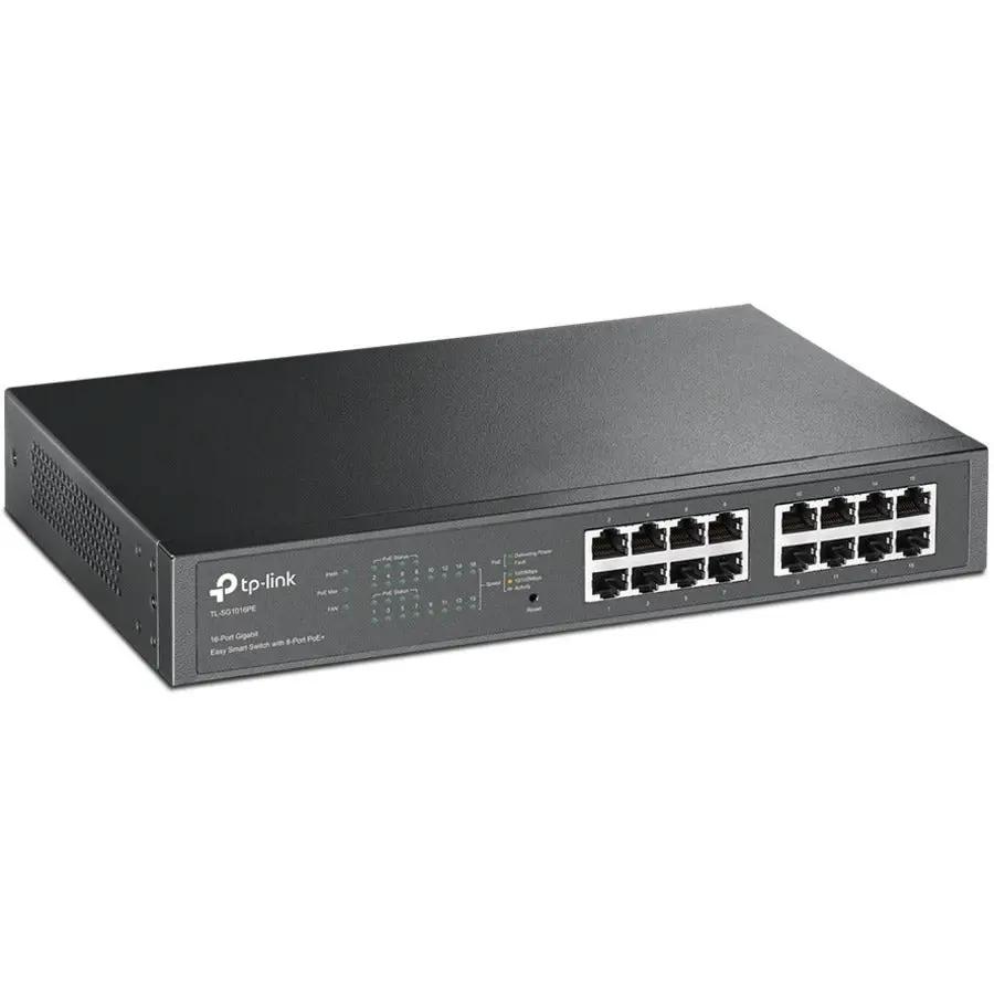 TP-Link TL-SG1016PE 16-Port PoE+ Ethernet switch, front view with 16 RJ-45 ports
