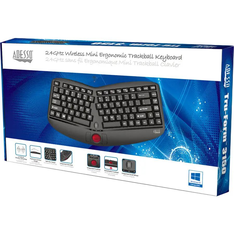 Adesso Tru-Form Media 3150 - 2.4 GHz Wireless Ergo Trackball Keyboard