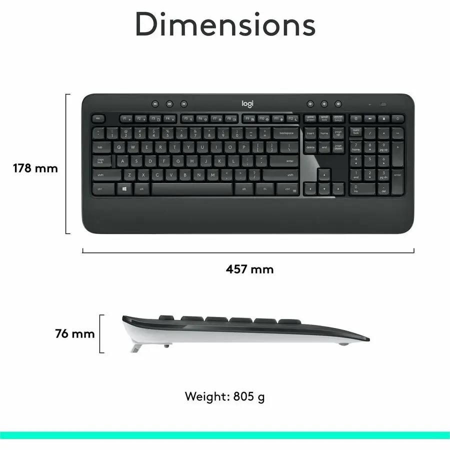 Logitech MK540 Advanced Wireless Keyboard and Mouse Combo for Windows, 2.4 GHz Unifying USB-Receiver