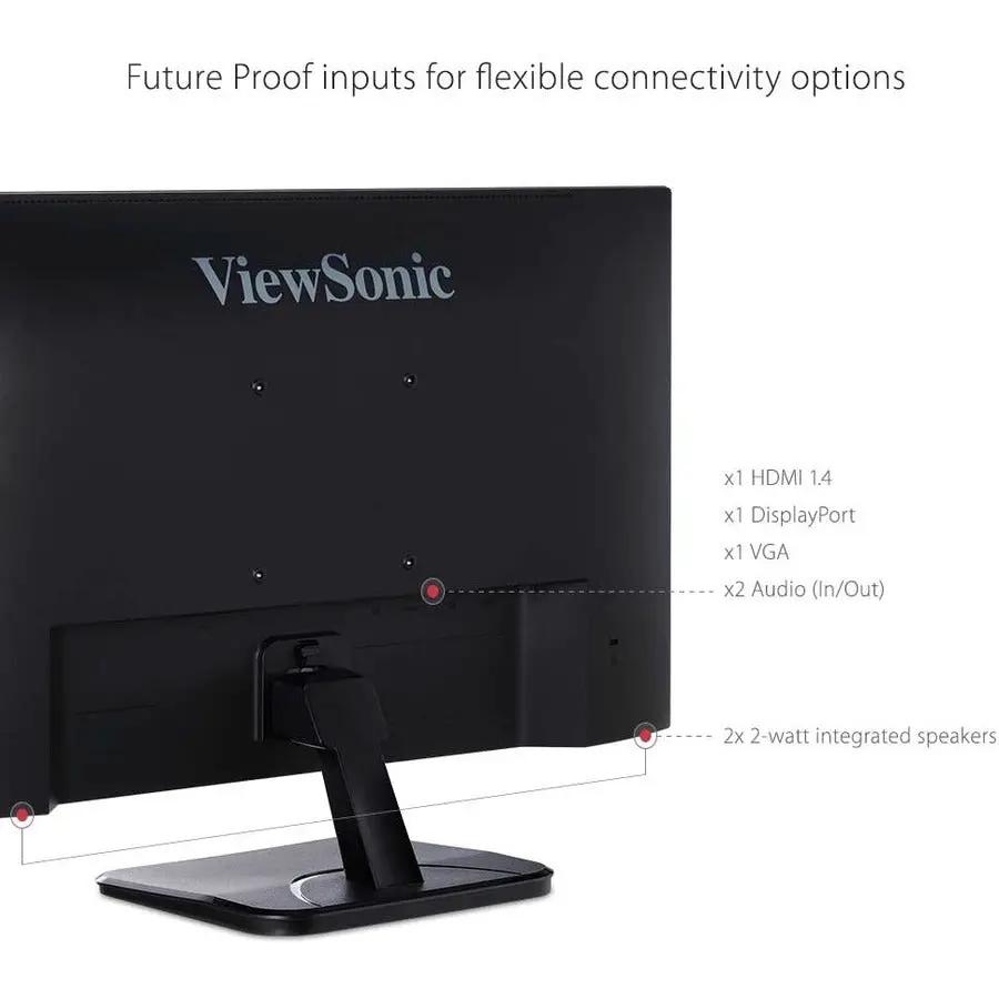 ViewSonic VA2256 22-inch IPS monitor back view with HDMI, DisplayPort, VGA, and built-in 2W speakers.