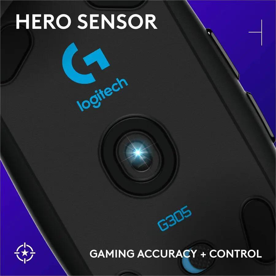 Logitech G305 LIGHTSPEED Wireless Gaming Mouse, HERO Sensor, 12,000 DPI, 6 Programmable Buttons, Black