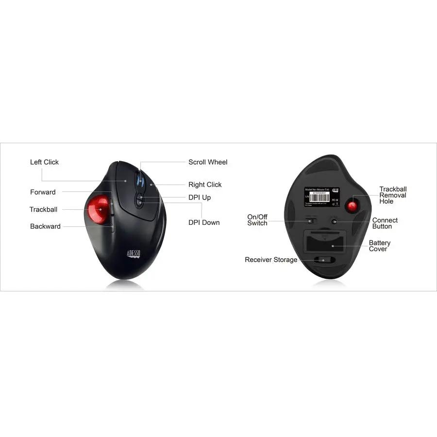 Adesso iMouse T30 Wireless Programmable Ergonomic Trackball Mouse
