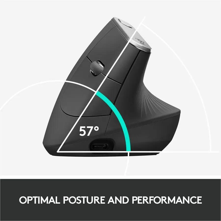 Logitech MX Vertical Wireless Mouse - Ergonomic Design Reduces Muscle Strain, Rechargeable, Graphite