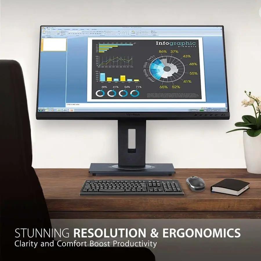 ViewSonic VG2755 27-inch IPS black monitor on a wooden desk with keyboard and mouse
