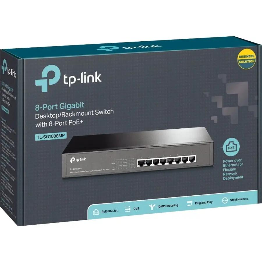 TP-Link TL-SG1008MP 8-Port Gigabit PoE switch on packaging box