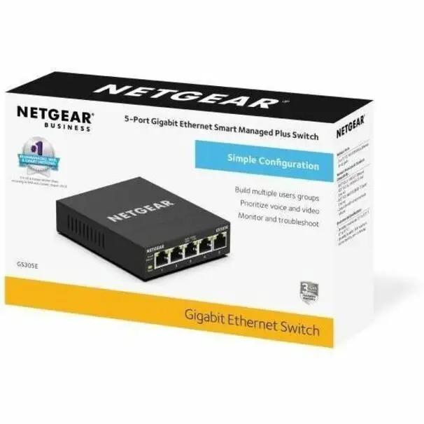 NETGEAR GS305E 5-Port Gigabit Ethernet Switch boxed, black compact unit