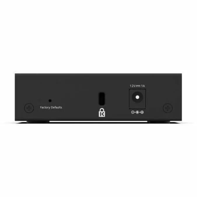 NETGEAR Plus GS305E 5-Port Managed Switch, black enclosure with 12V power input