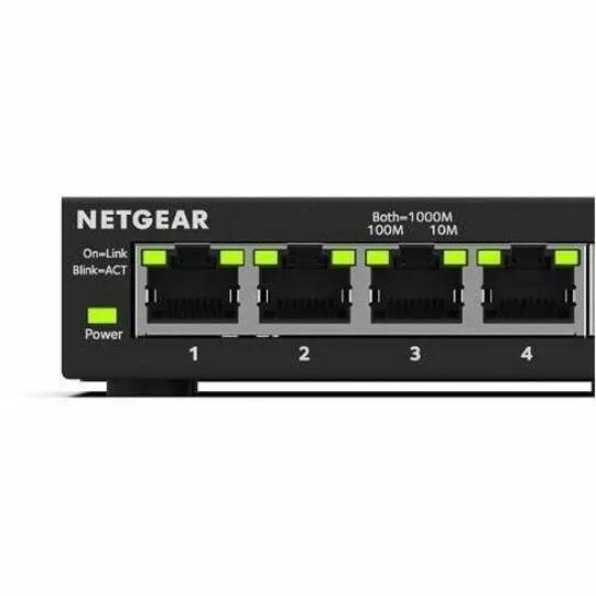 NETGEAR Plus GS305E 5-Port managed switch, black front panel with green status LEDs