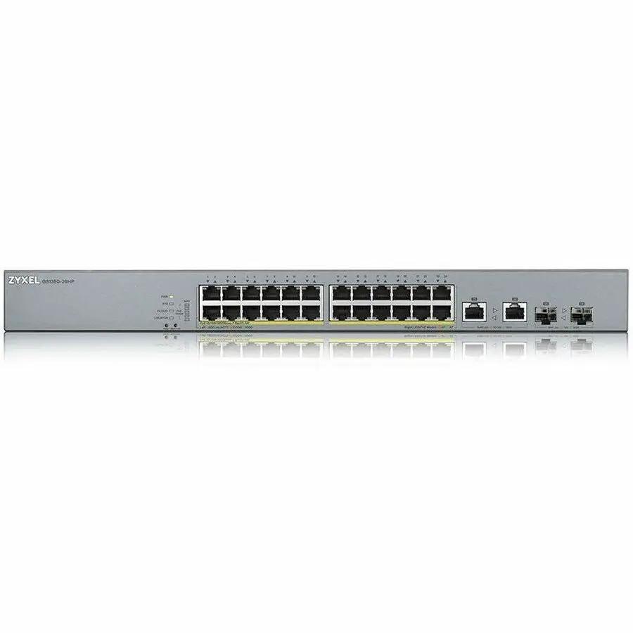 Zyxel GS1350 24-Port Gigabit PoE+ SFP Managed Switch, gray metal chassis with 2 SFP uplinks