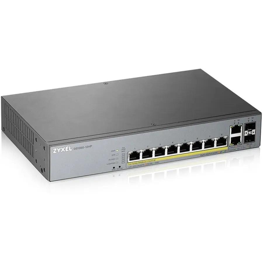 Zyxel Nebula GS1350 8-Port Gigabit PoE+ SFP Switch, gray metal chassis with 8 PoE+ ports