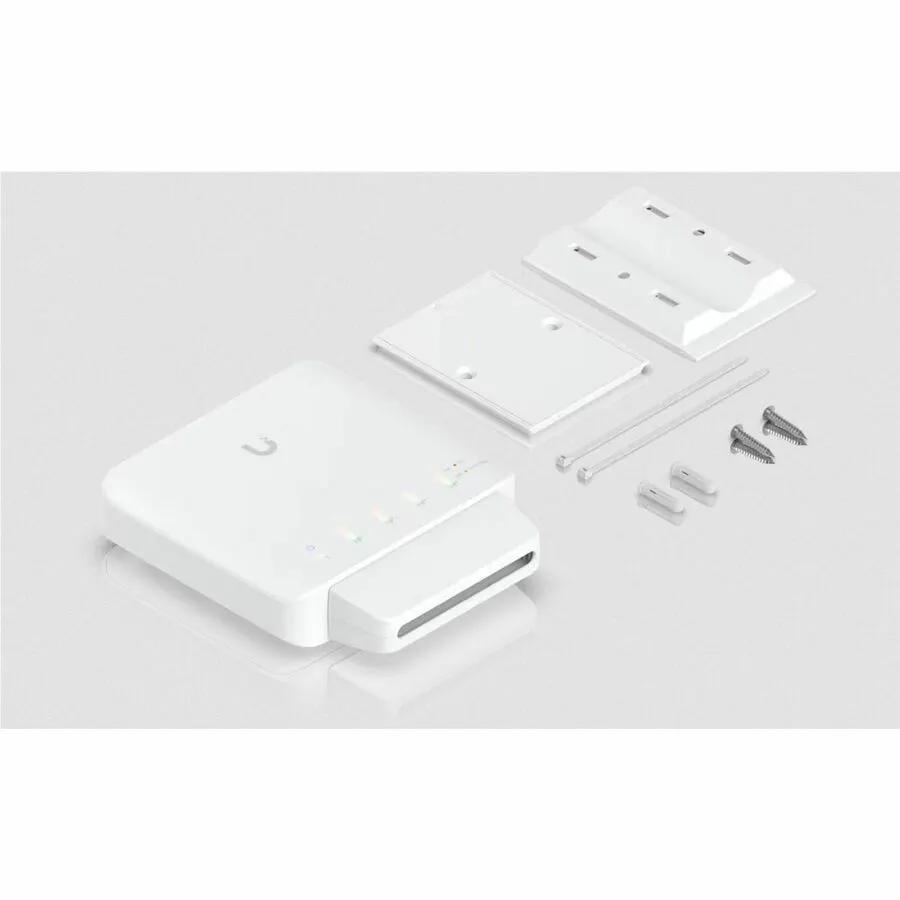 Ubiquiti UniFi USW-FLEX 5-Port Gigabit Switch, white with mounting hardware.