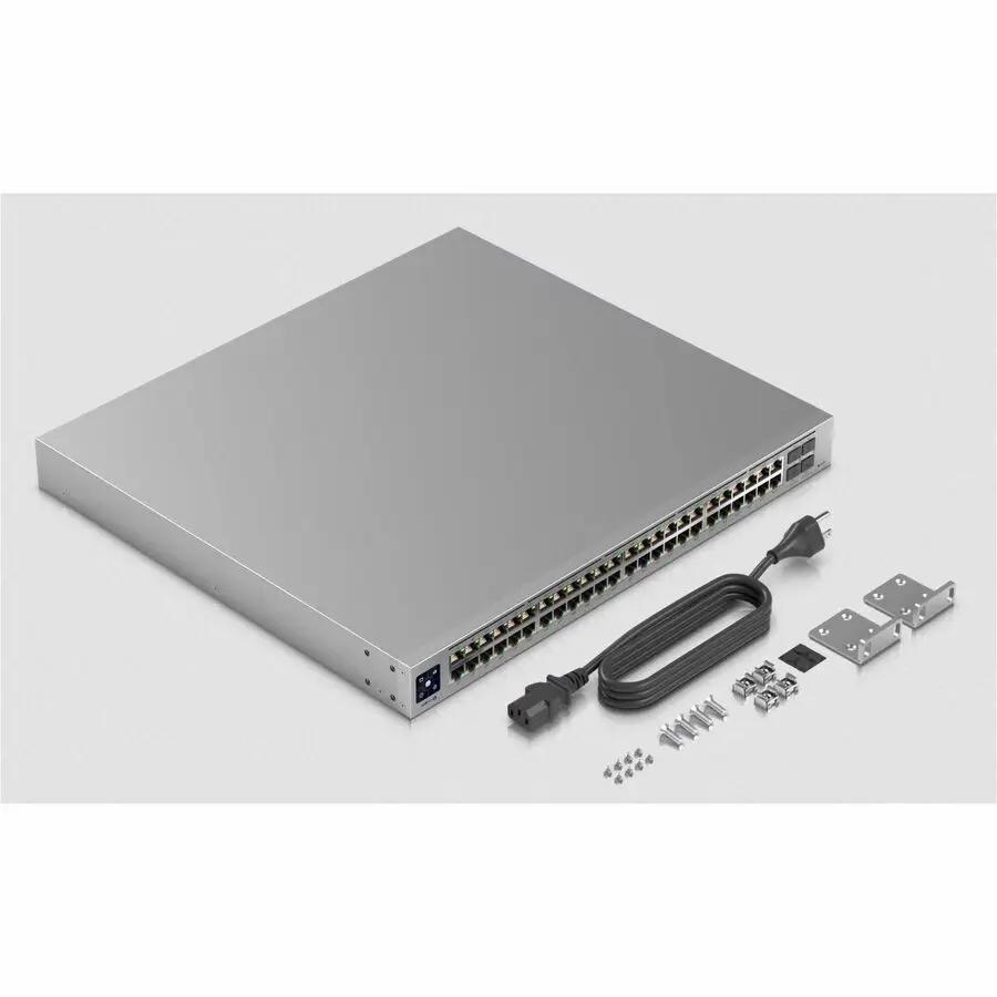 Ubiquiti UniFi Pro USW-Pro-48-POE 48-port PoE switch, silver metal chassis with mounting brackets