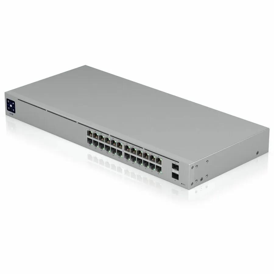Ubiquiti UniFi 24-Port PoE Gigabit Ethernet switch in silver metal enclosure