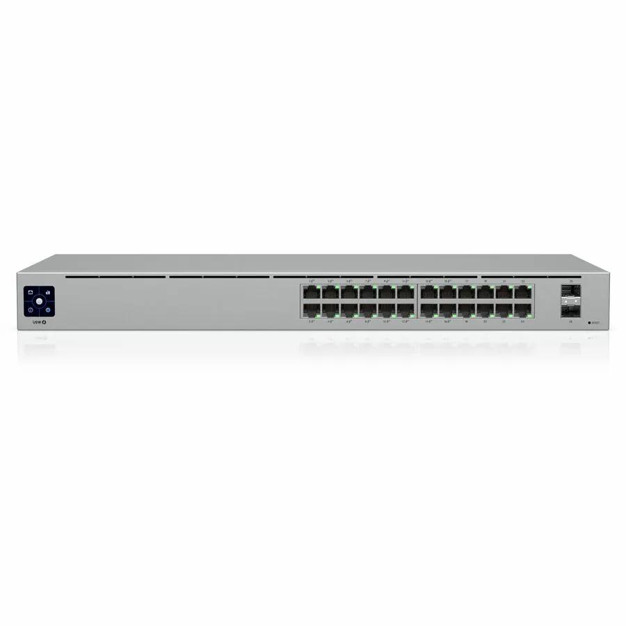 Ubiquiti UniFi USW 24-Port Gigabit PoE SFP Switch with gray metal chassis