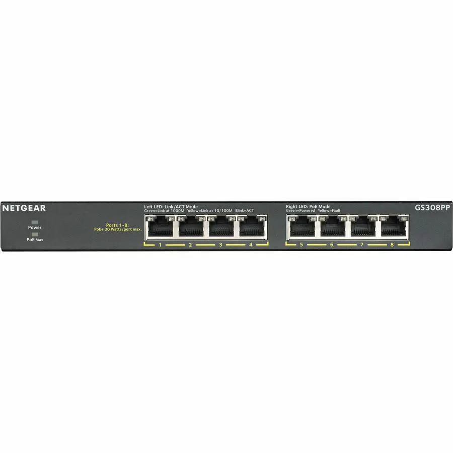 NETGEAR GS308PP 8-Port Gigabit PoE+ Unmanaged Switch in black metal chassis