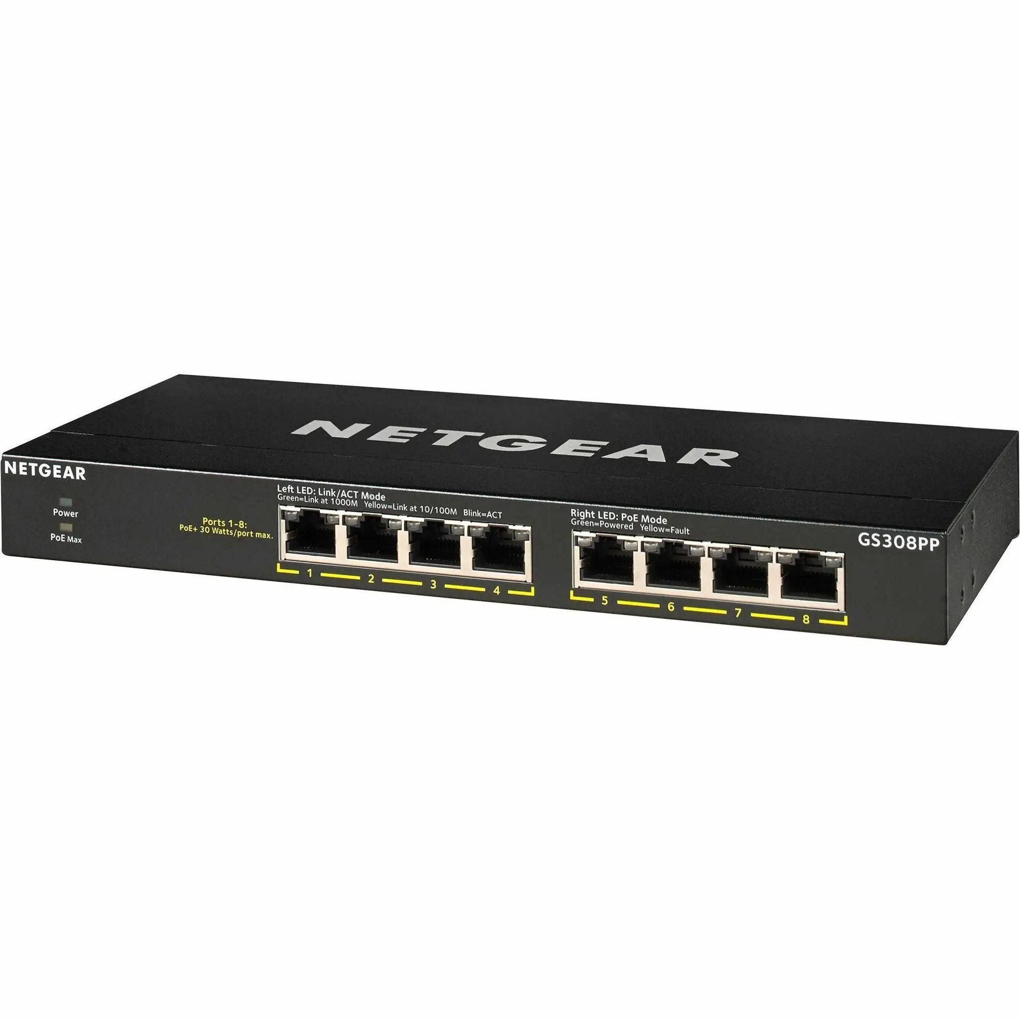 NETGEAR GS308PP 8-Port Gigabit PoE+ Unmanaged Switch, black metal chassis