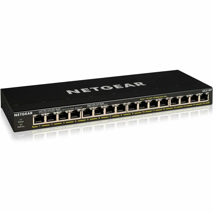NETGEAR GS316P 16-Port Gigabit PoE Unmanaged Switch, black