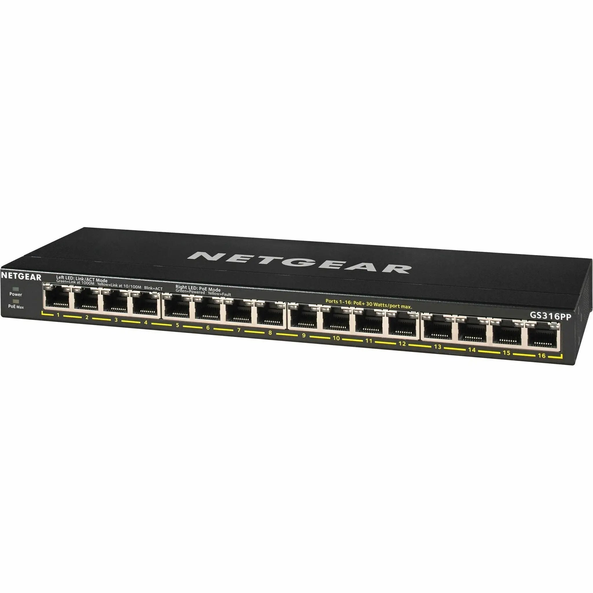 GS316PP 16-Port PoE+ Gigabit Switch NETGEAR, black chassis