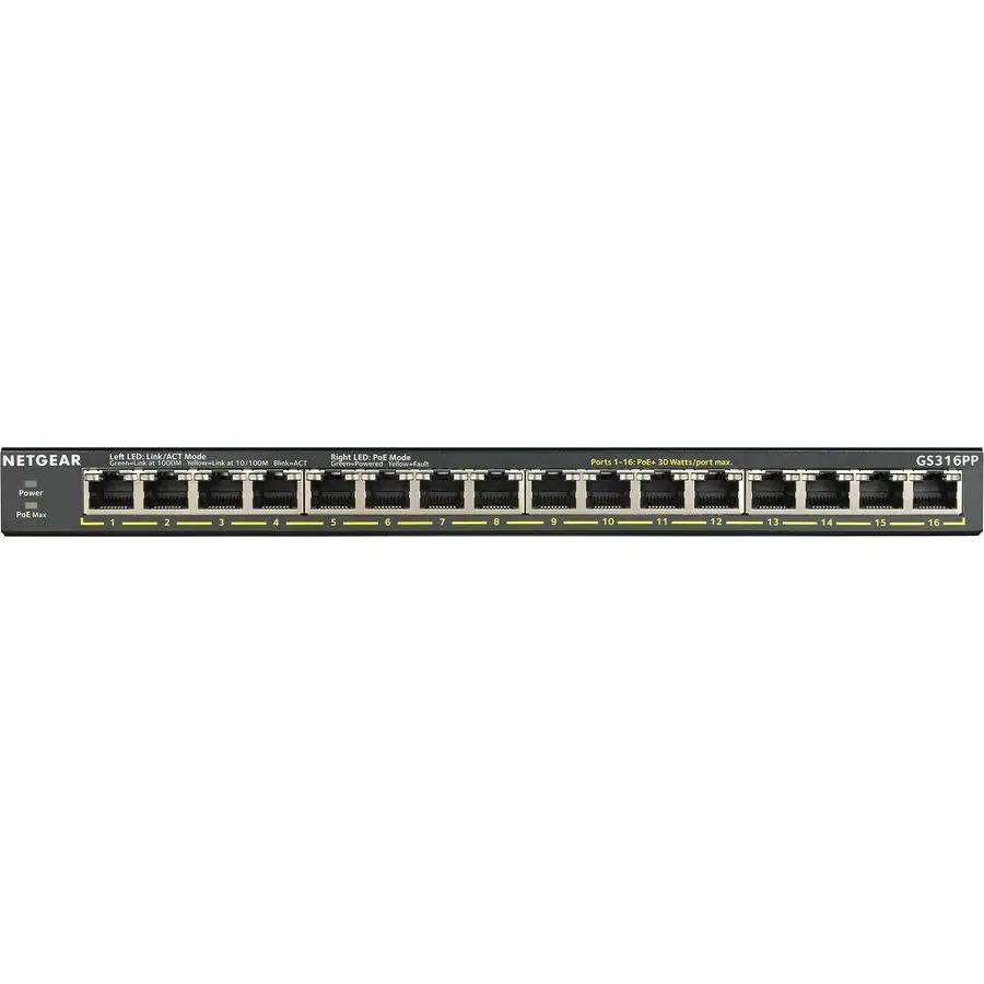 NETGEAR GS316PP 16-Port Gigabit PoE Switch front panel with 16 RJ-45 ports