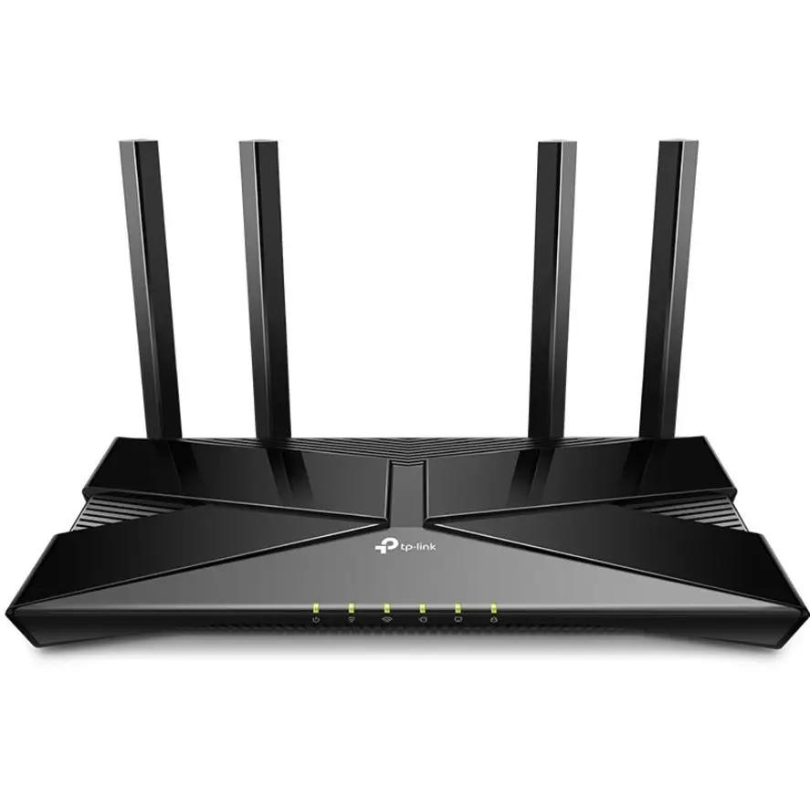 TP-Link Archer AX10 WiFi 6 router, black with four external antennas and front LEDs