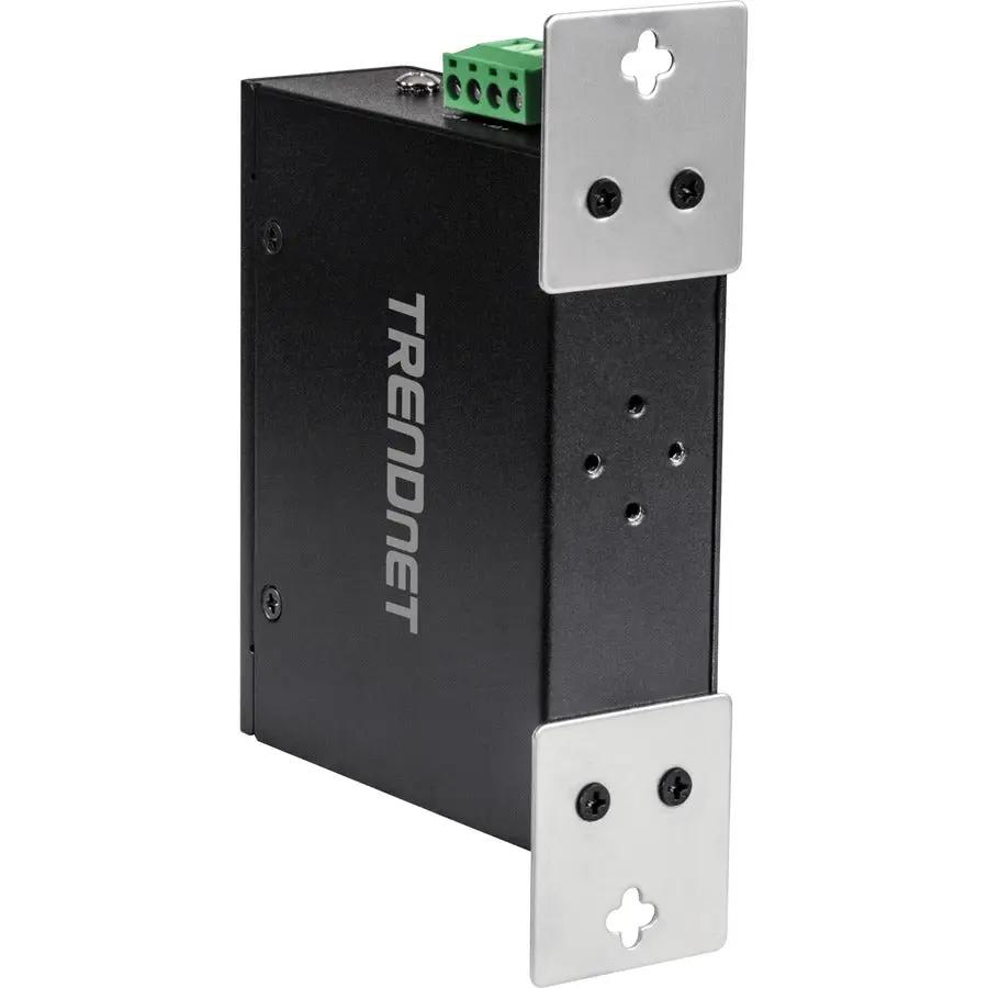 TRENDnet TI-PG50 5-Port Gigabit PoE+ Industrial Unmanaged Switch, black metal housing, DIN-rail mount