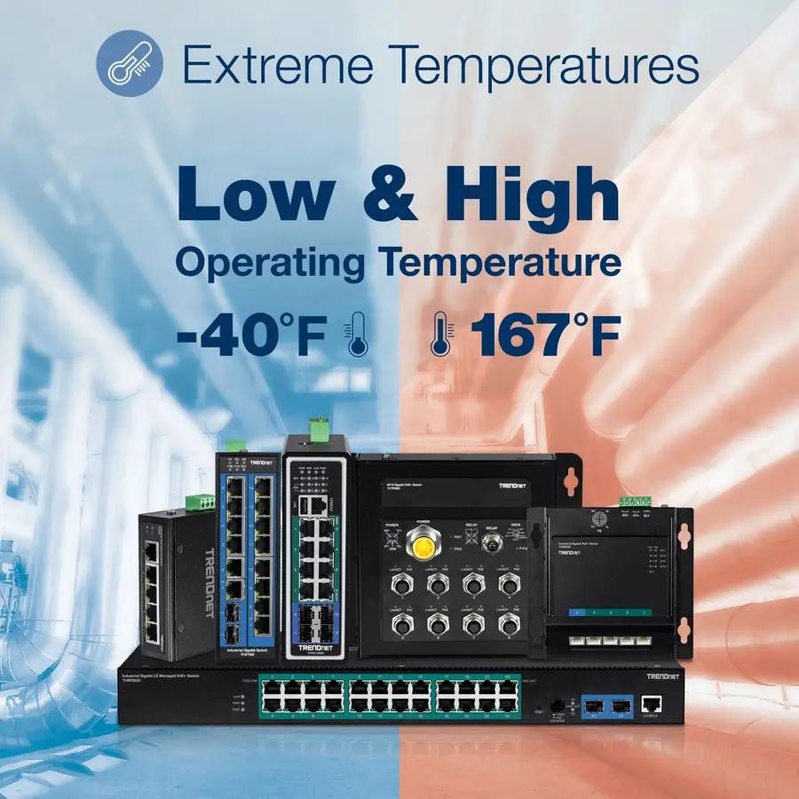 TRENDnet TI-PG50 5-Port PoE+ Unmanaged Industrial Switch, rugged black hardware
