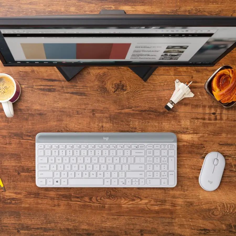 Logitech MK470 Slim Wireless Keyboard and Mouse Combo - Modern Compact Layout, Ultra Quiet - Off White