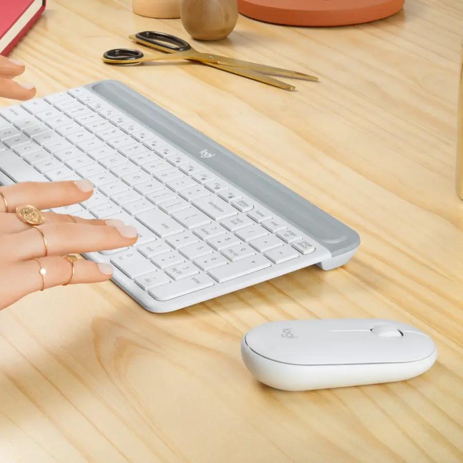 Logitech MK470 Slim Wireless Keyboard and Mouse Combo - Modern Compact Layout, Ultra Quiet - Off White