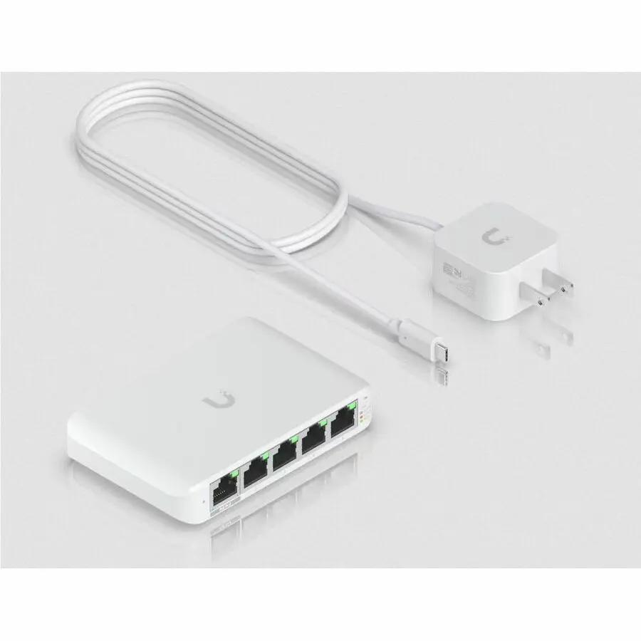 Ubiquiti UniFi USW-FlexMini 5-port Gigabit PoE managed switch and power adapter (2 items)