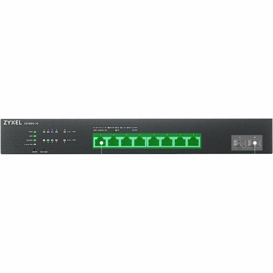 ZYXEL Nebula XS1930 8-Port SFP+ Managed Switch, black chassis with green LED indicators and Nebula cloud management