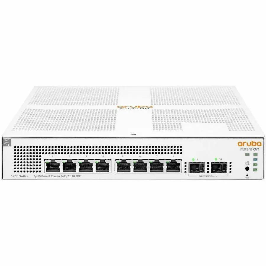 HPE Aruba Instant On 1930 8-Port Gigabit PoE SFP Switch, white metal chassis with 2 SFP uplinks