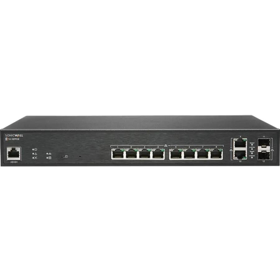 SonicWall SWS1210FPOE 12-Port PoE Switch, black metal chassis