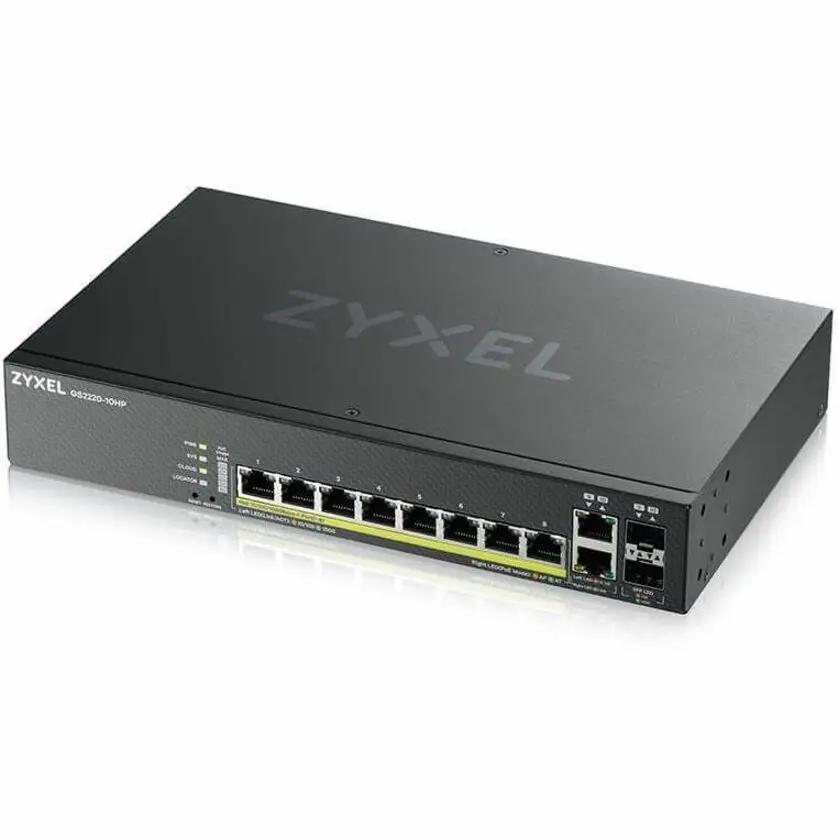 Zyxel GS2220 8-Port PoE+ SFP Managed Switch, black metal chassis with 8 PoE+ ports and 2 SFP uplinks