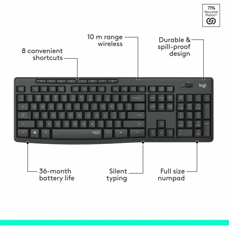 Logitech MK295 Wireless Mouse & Keyboard Combo with SilentTouch Technology, Graphite
