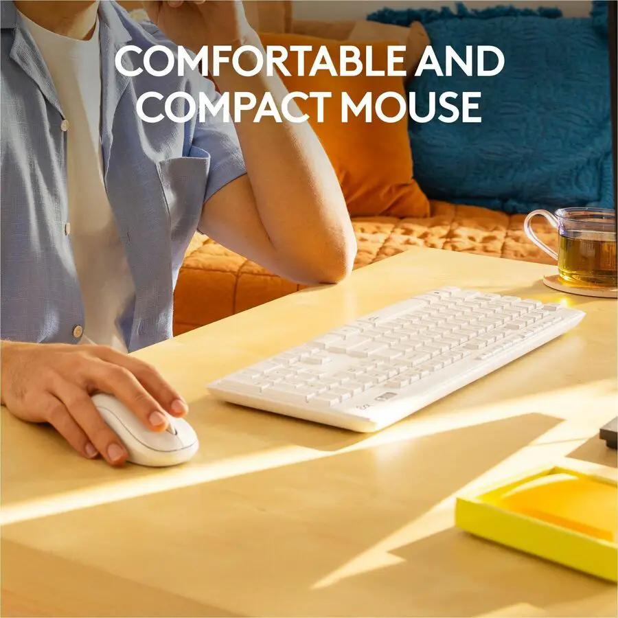 Logitech MK295 Silent Wireless Mouse & Keyboard Combo with SilentTouch Technology, Full Numpad, Off-white
