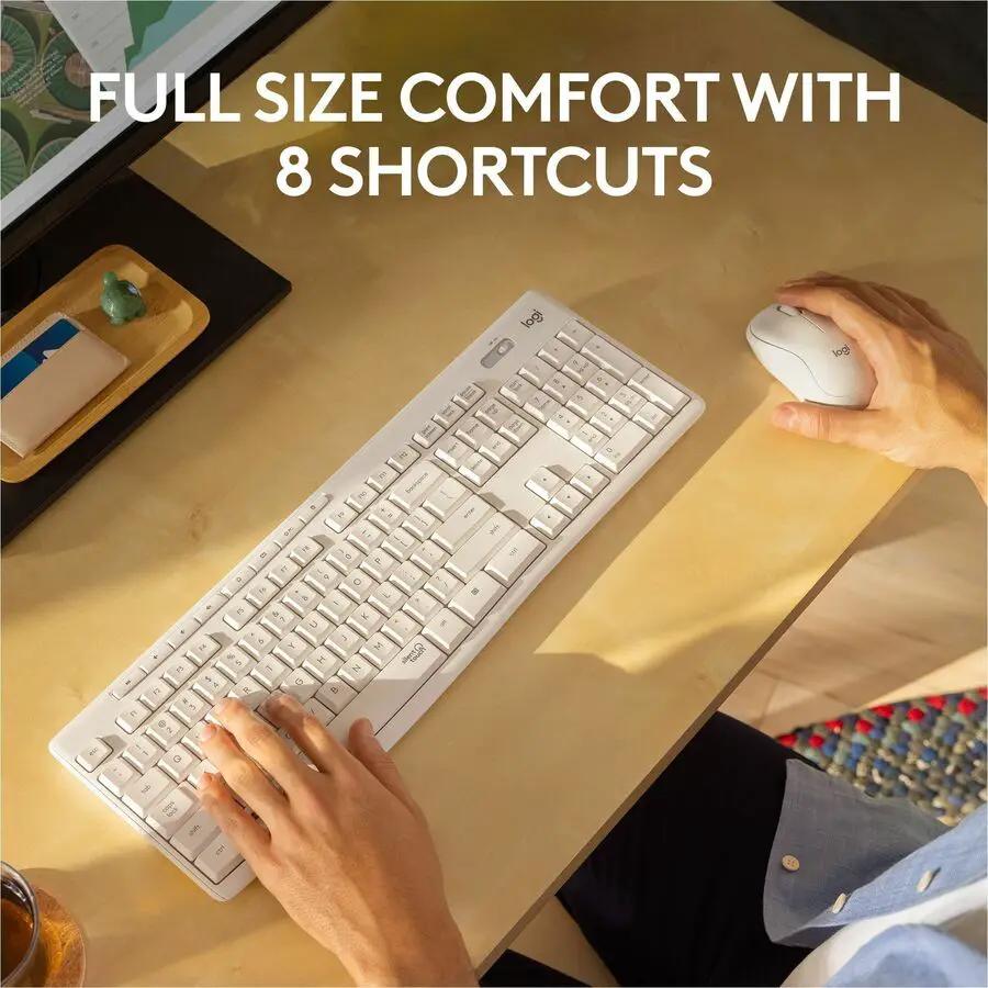Logitech MK295 Silent Wireless Mouse & Keyboard Combo with SilentTouch Technology, Full Numpad, Off-white